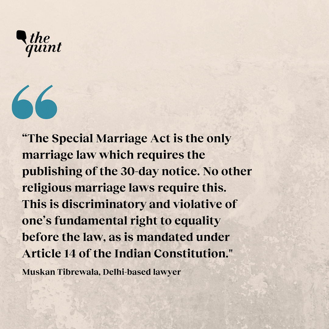 The Special Marriage Act mandates a 30-day notice period before the marriage. Queer couples want this struck down.