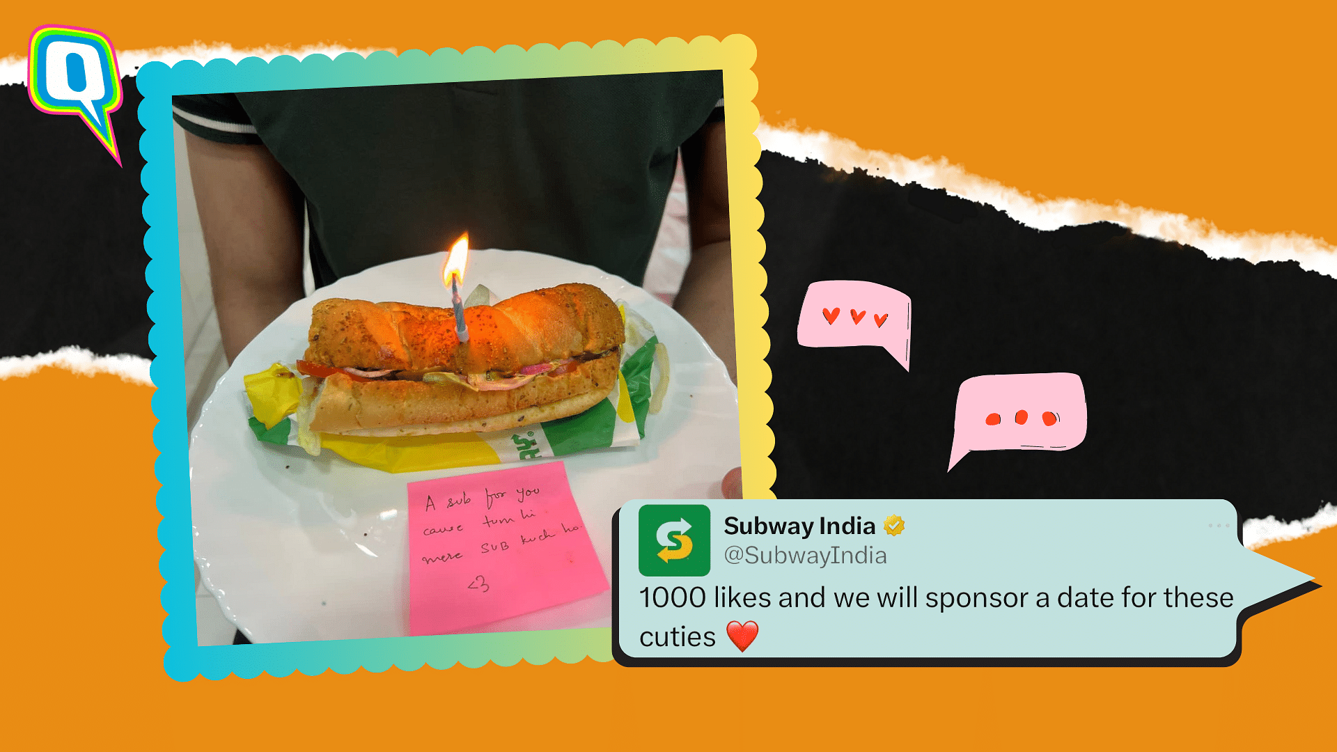 <div class="paragraphs"><p>In response, Subway India quoted the viral tweet and pledged, "1000 likes and we will sponsor a date for these cuties".</p></div>
