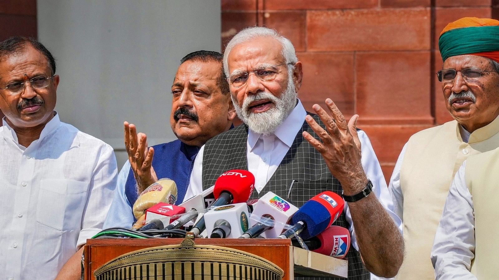 <div class="paragraphs"><p>Prime Minister Narendra Modi addressing the press ahead of the Monsoon Session of Parliament on Thursday, 20 July.&nbsp;</p></div>