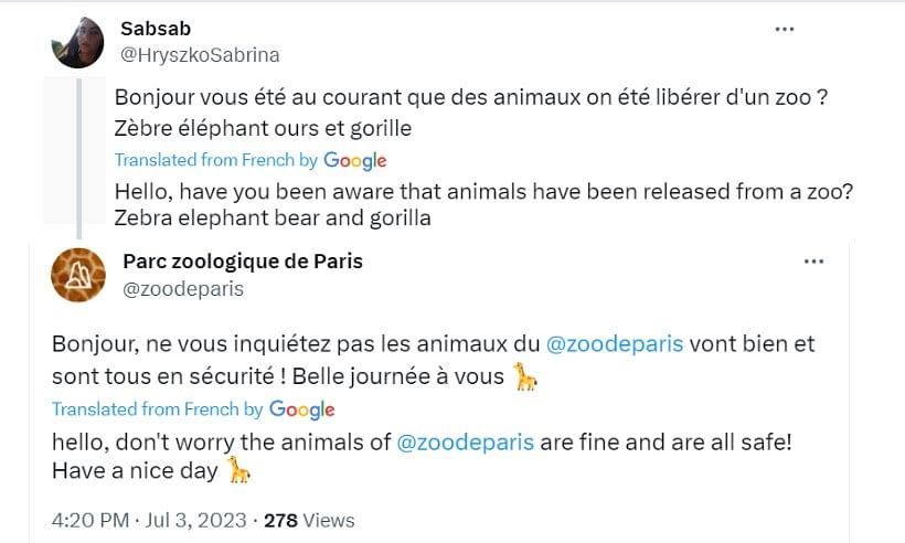 These videos of animals running on streets are old clips and unrelated to ongoing protests in France.