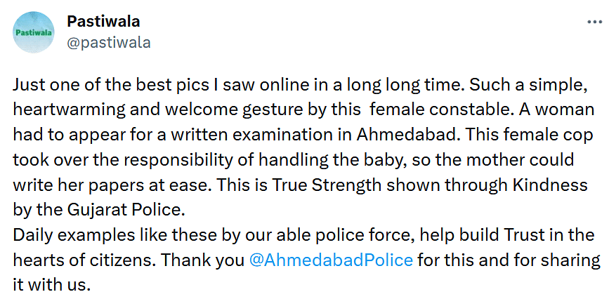 Daya Ben, the police constable, was also felicitated by the Gujarat Police for her kindness. 