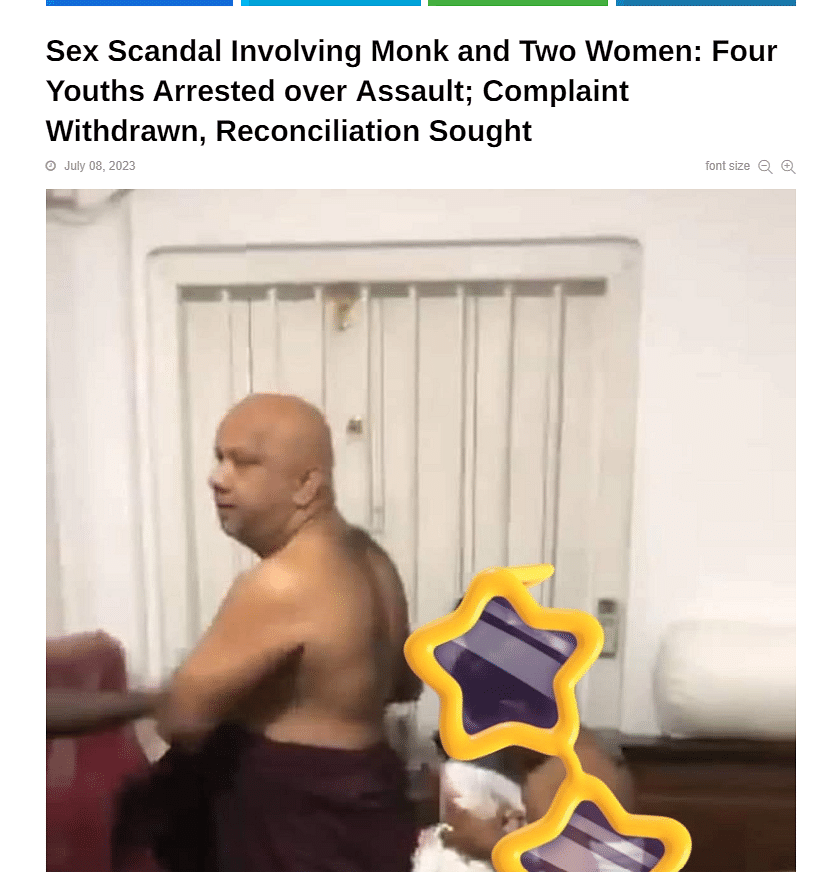 The video is from Sri Lanka and shows people assaulting a monk named Pallegama Sumana Thero and two women.