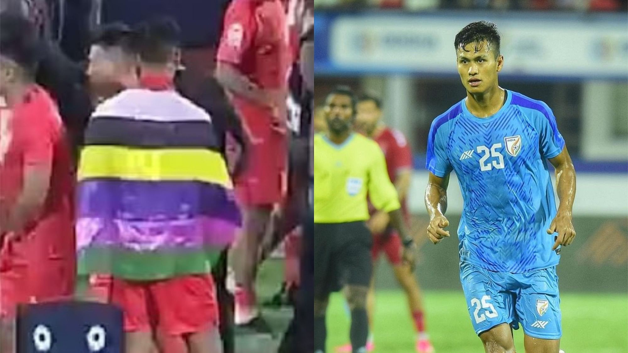 <div class="paragraphs"><p>Indian footballer Jeakson Singh was seen draped in the Kangleipak flag following the SAFF Championship 2023 final.</p></div>
