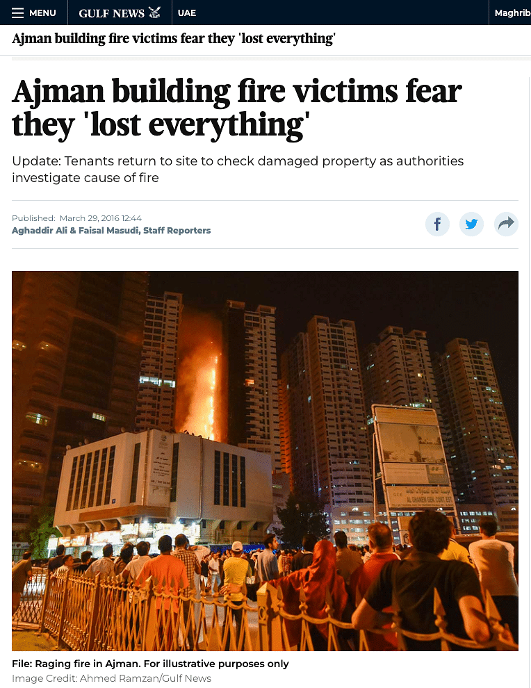 The video is from a fire accident that took place on 27 June in Ajman, UAE