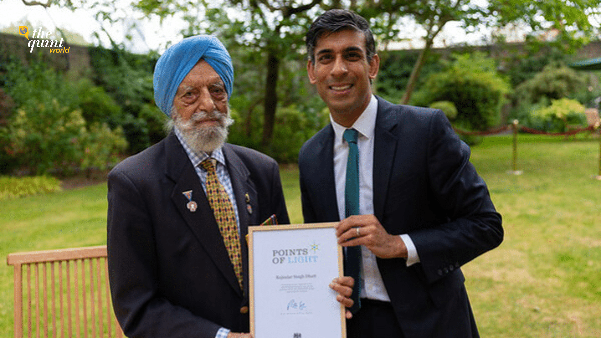<div class="paragraphs"><p>UK Prime Minister Rishi Sunak&nbsp;honoured Rajindar Singh Dhatt with a Points of Light award at a UK-India Week reception at 10 Downing Street on Friday, 28 June.</p></div>