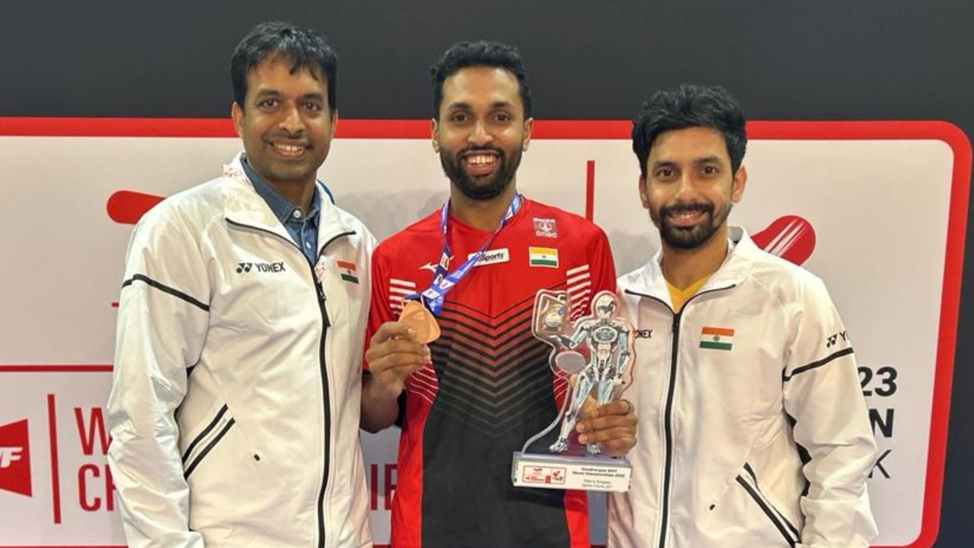 <div class="paragraphs"><p>HS Prannoy with his bronze medal at the 2023 World Badminton Championships.</p></div>