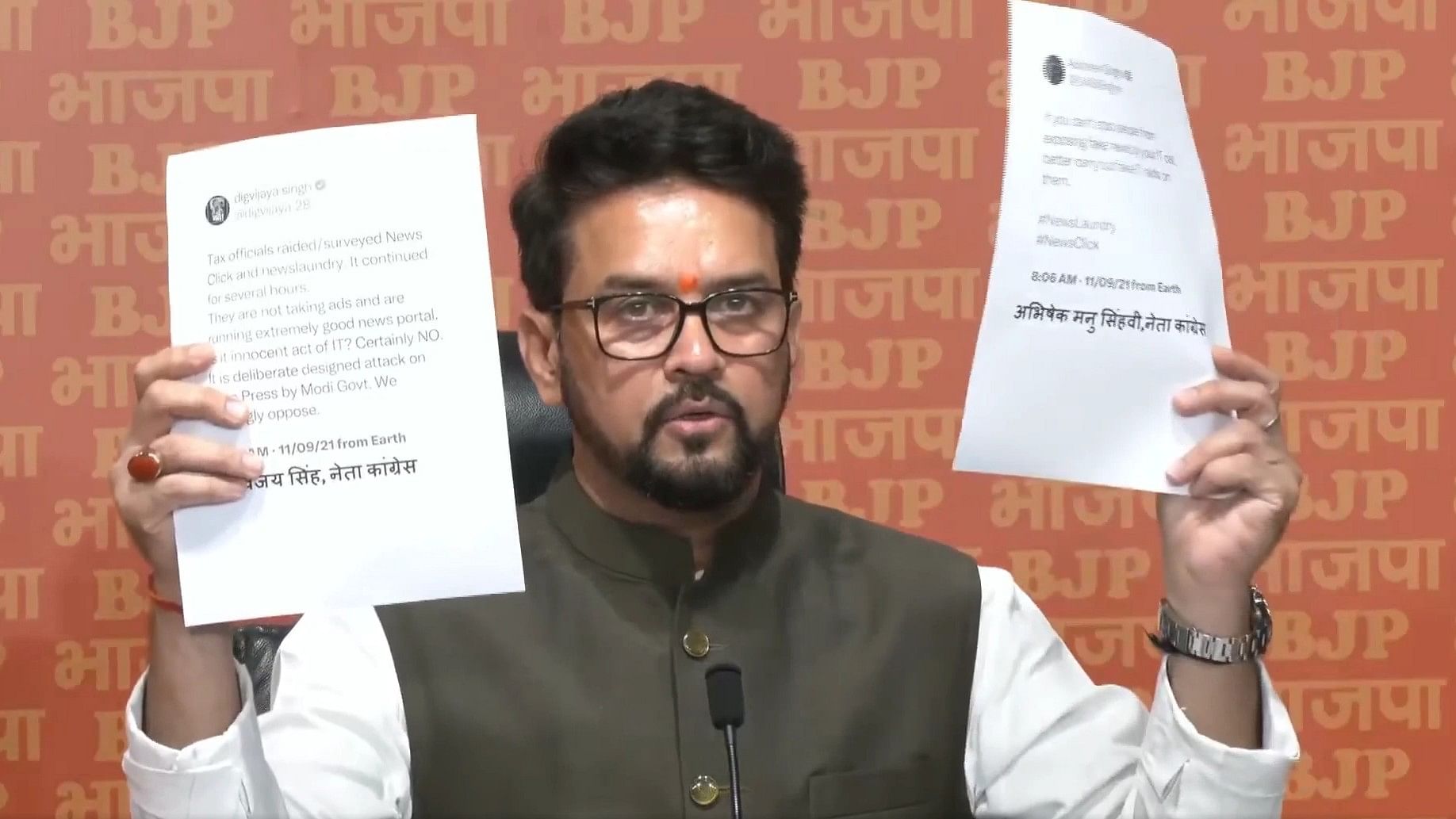 <div class="paragraphs"><p>Union Minister Anurag Thakur addressing a press conference on Monday, 7 August.</p></div>
