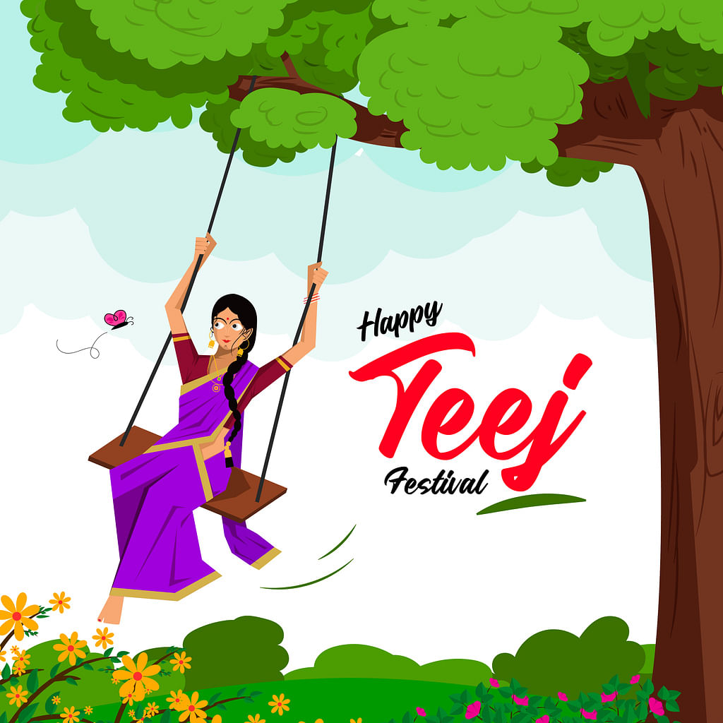 Teej festival india woman swinging on a tree Vector Image