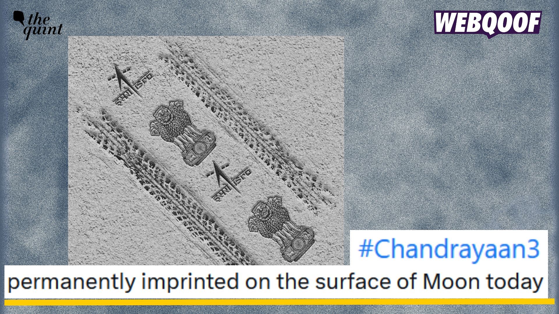 <div class="paragraphs"><p>Fact-check: An edited image of the national emblem and ISRO logo is being falsely shared as an image showing imprints left by Chandrayaan-3 on the moon's surface. </p></div>