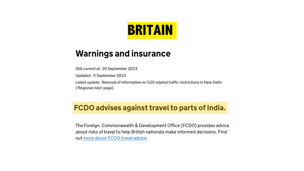 <div class="paragraphs"><p>Britain's Foreign, Commonwealth and Development office advises people against travelling to parts of India.</p></div>