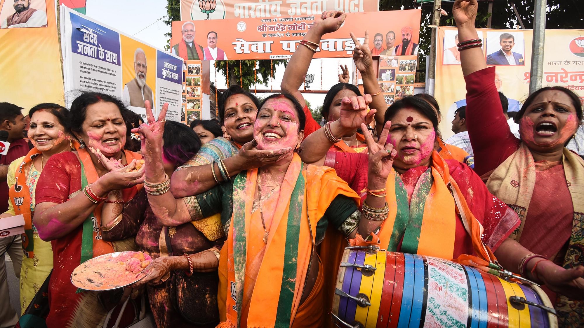 <div class="paragraphs"><p>BJP Mahila Morcha activists celebrates the passing of Women's Reservation Bill, in Patna, Tuesday, 19 September, 2023.</p></div>