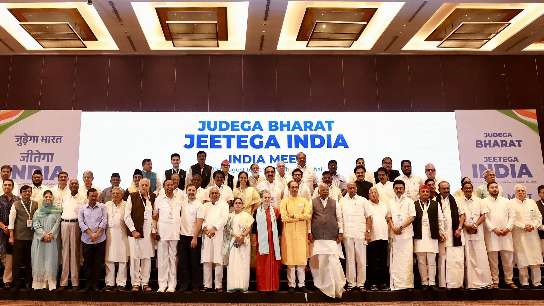 <div class="paragraphs"><p>Opposition leaders part of INDIA pose together for a photo.</p></div>