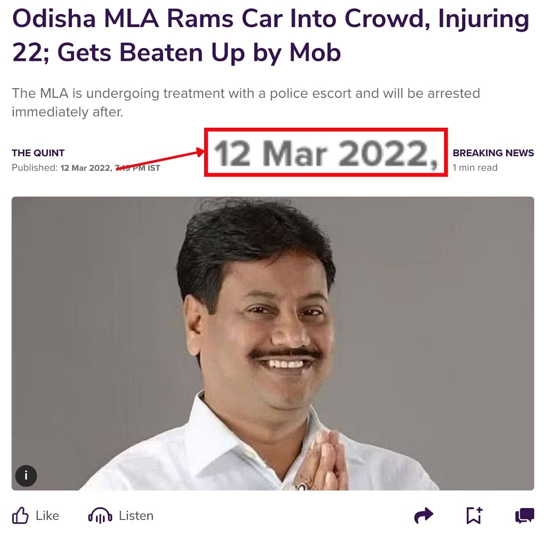 The video dates back to March 2022 and shows Biju Janata Dal MLA Prashant Jagdev being assaulted in Odisha' Banapur.