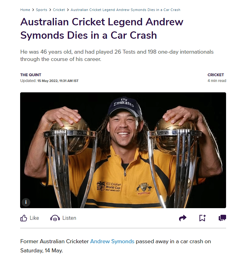 The former Australian passed away in a car crash in May 2022, so it's impossible for him to make the comment.