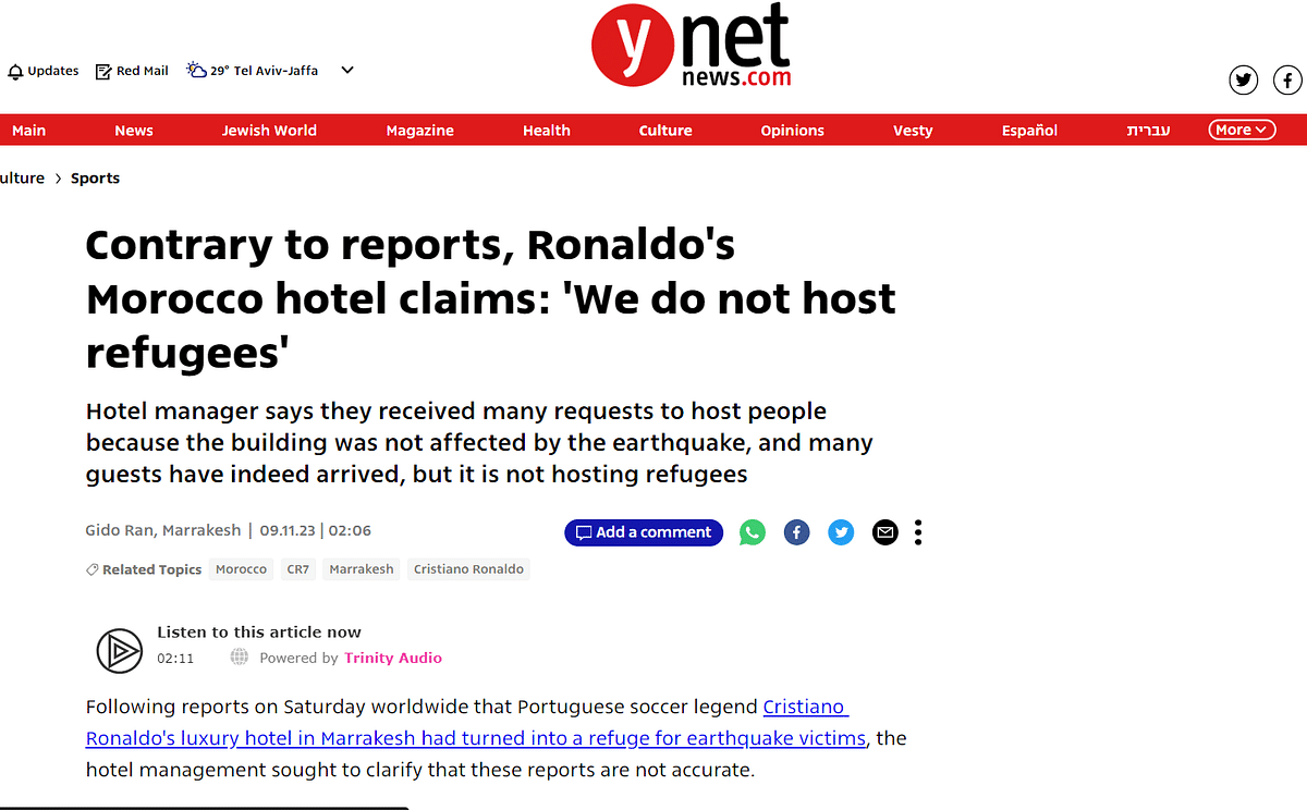 The hotel management clarified to several media organisations that they are not hosting refugees in Morocco. 