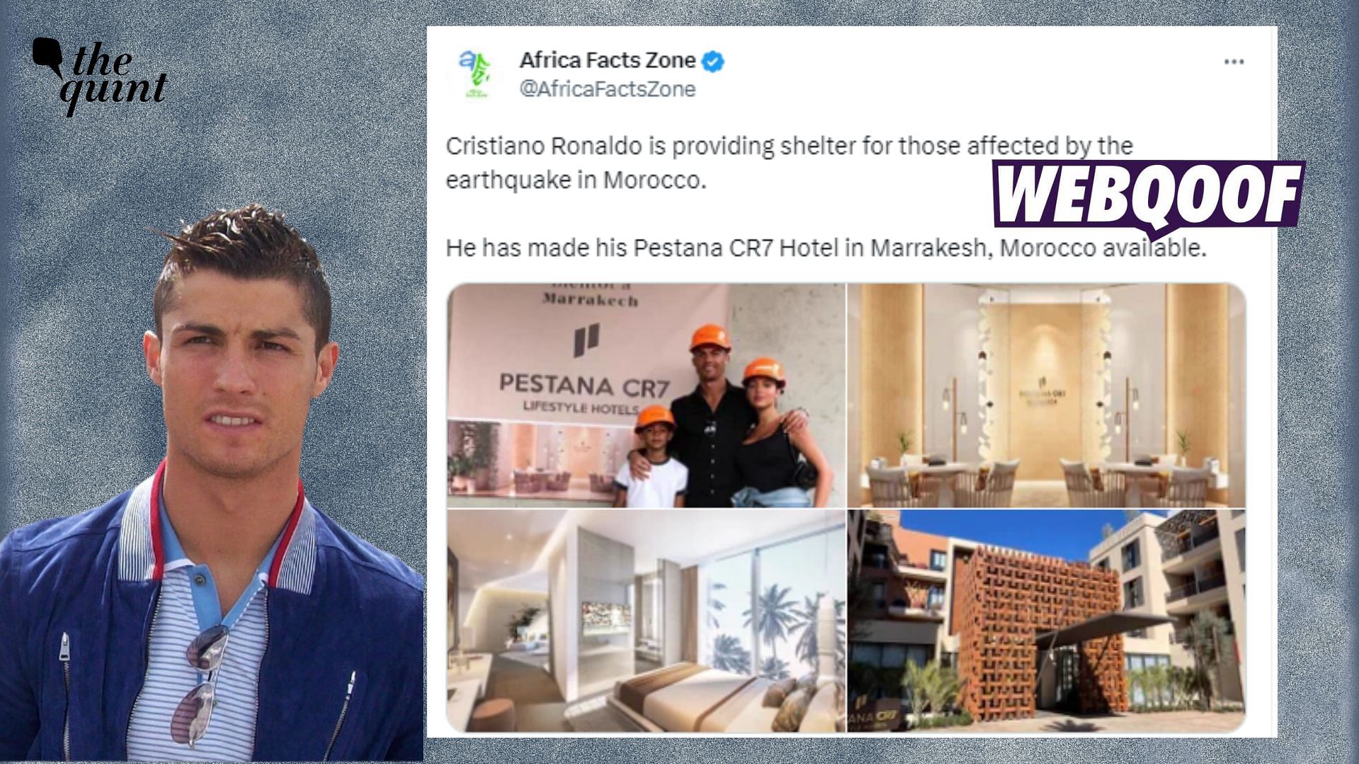 <div class="paragraphs"><p>Fact-Check | The viral claim of footballer Cristiano Ronaldo offering shelter to earthquake victims in Morocco is false.</p></div>