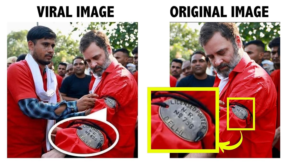 The viral photo showing '420' as coolie's badge number on Rahul Gandhi has been edited from '756'.