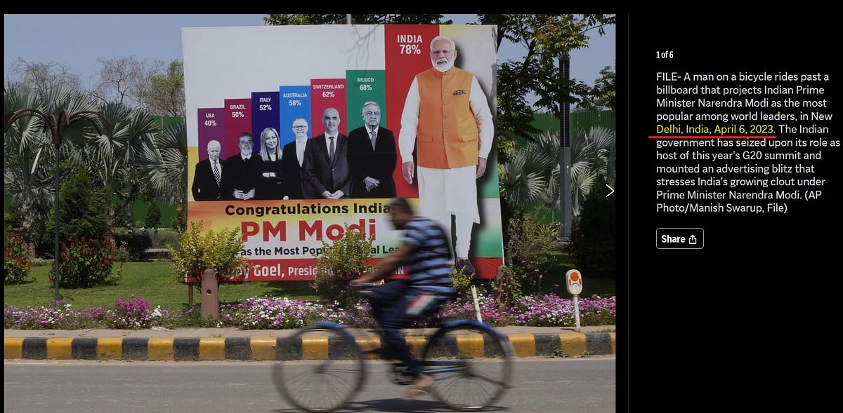 This is an old image showing a poster about PM Modi's popularity amongst the world leaders. 