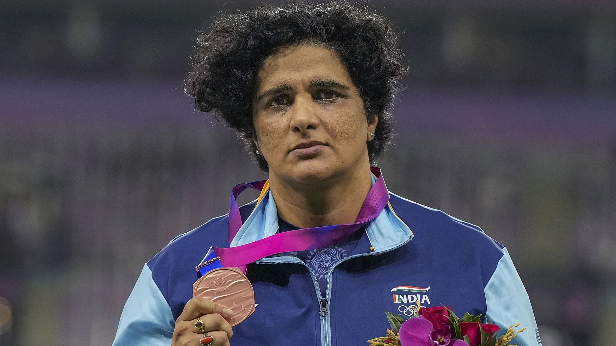 <div class="paragraphs"><p>Seema Punia won a bronze medal in the women's discus throw event</p></div>