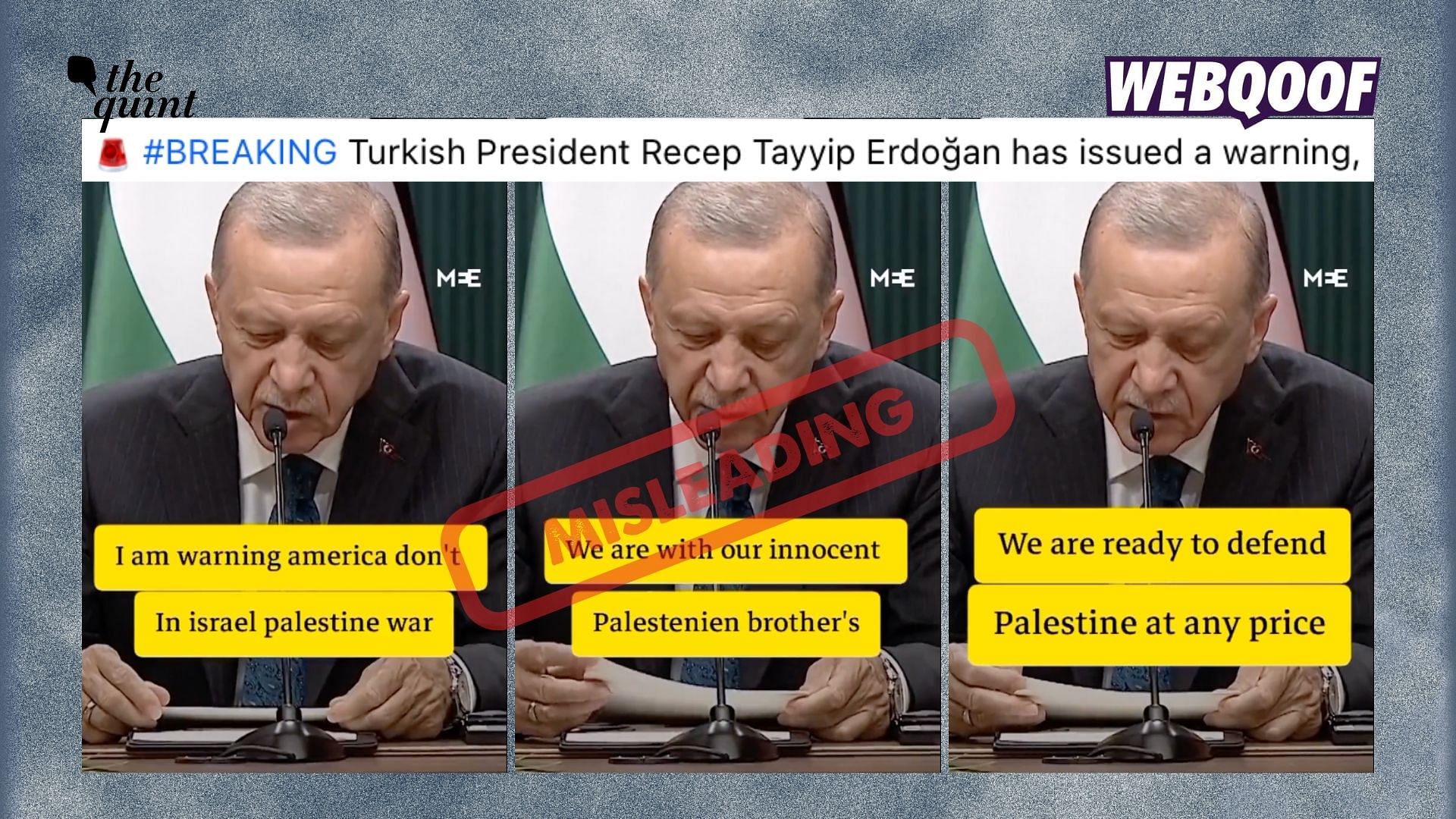 <div class="paragraphs"><p>The video shows altered captions to falsely claim that Turkish President Recep Tayyip Erdoğan warned Americans to stay away from the Israel-Palestine conflict.</p></div>