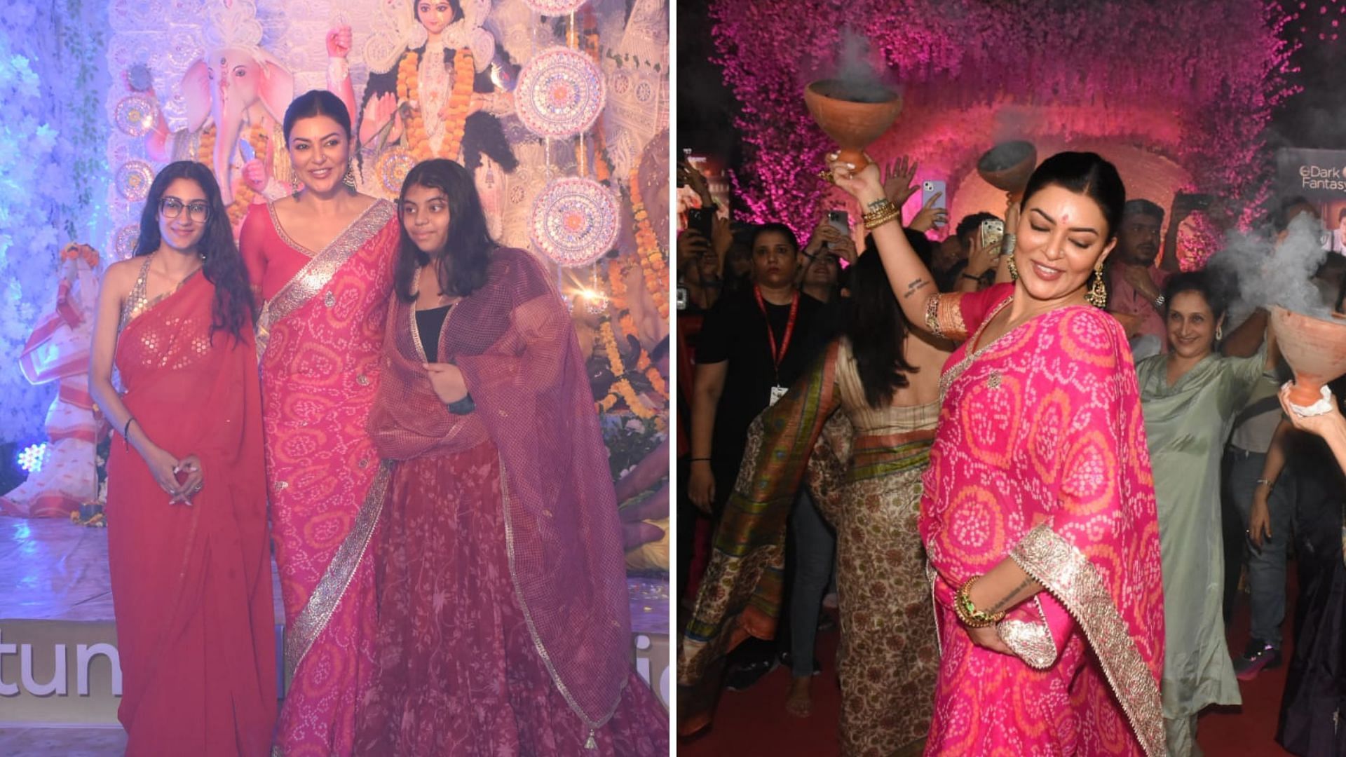 <div class="paragraphs"><p>Sushmita Sen attended Durga Pujo with daughters.</p></div>