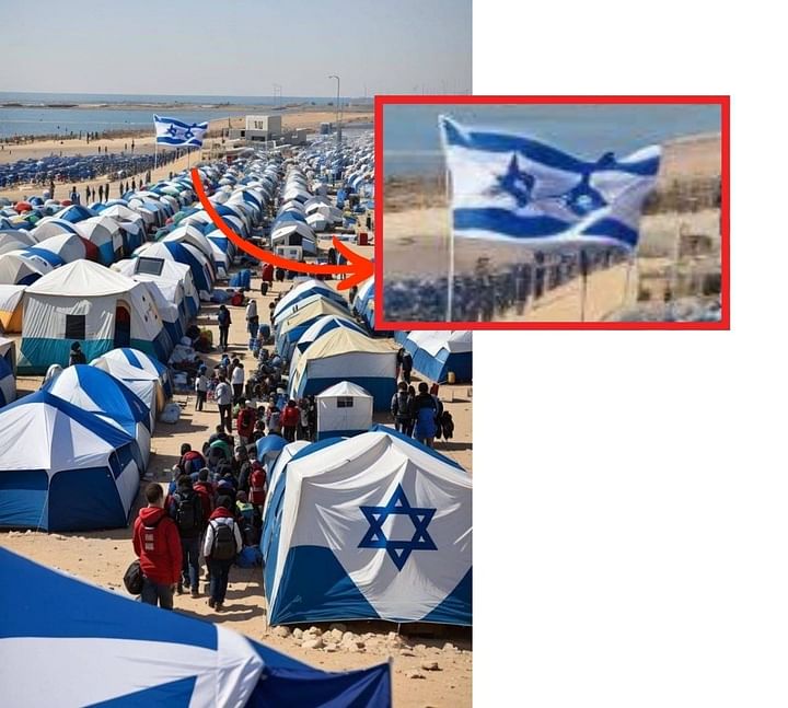 While there are tent camps for people displaced by the war, this photo does not show a camp in Eilat, Israel.