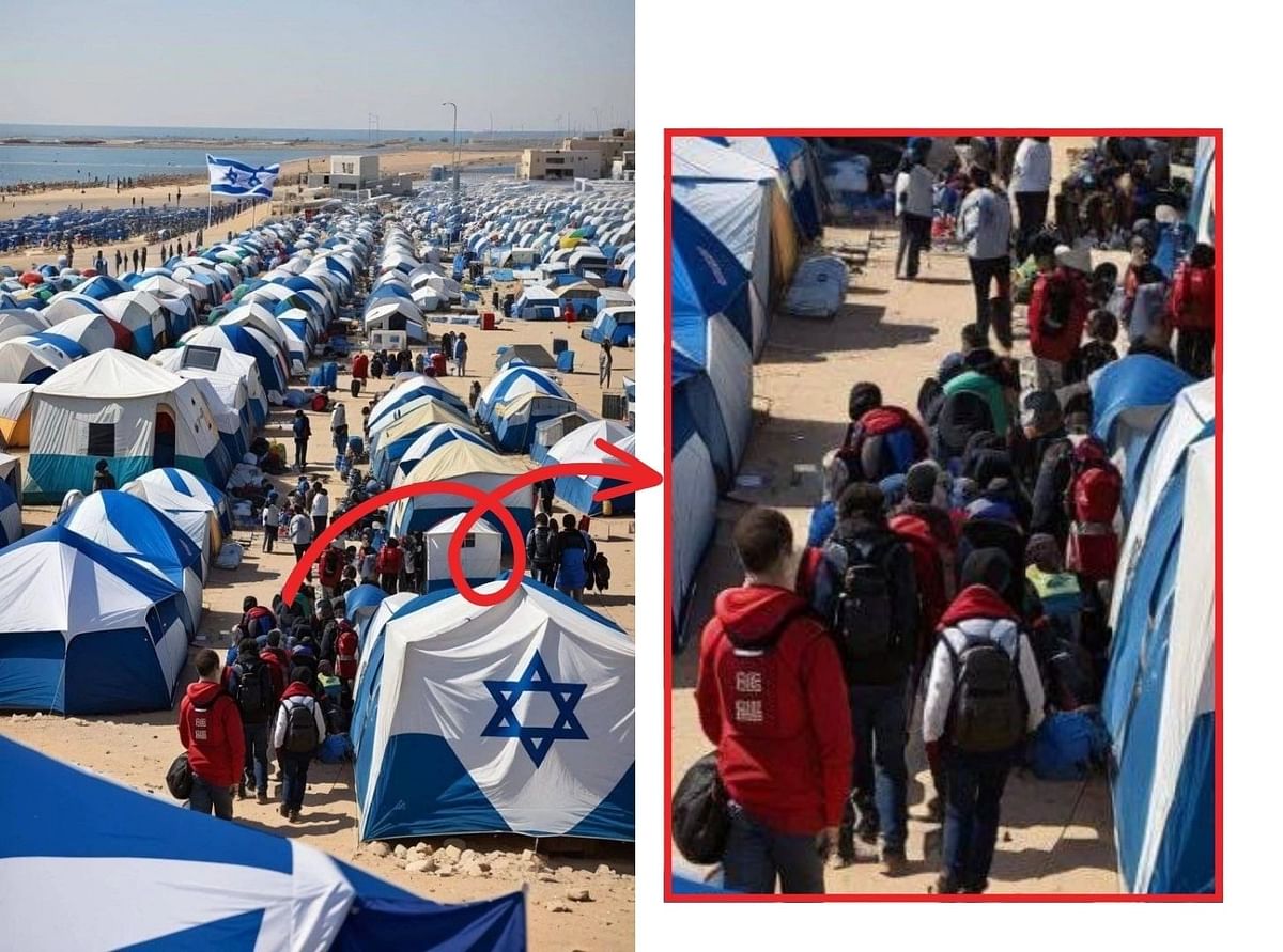 While there are tent camps for people displaced by the war, this photo does not show a camp in Eilat, Israel.