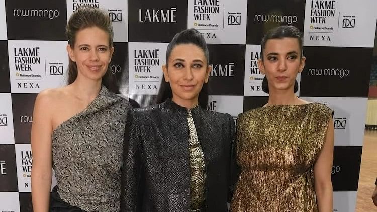 <div class="paragraphs"><p>Karisma Kapoor, Kalki Koechlin and Saba Azad at Lakme Fashion Week 2023.</p></div>