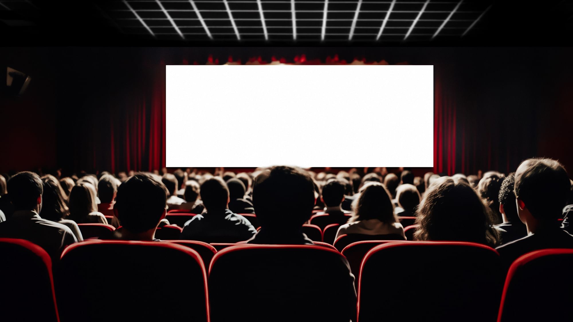 People watching movie at cinema hall interior Vector Image