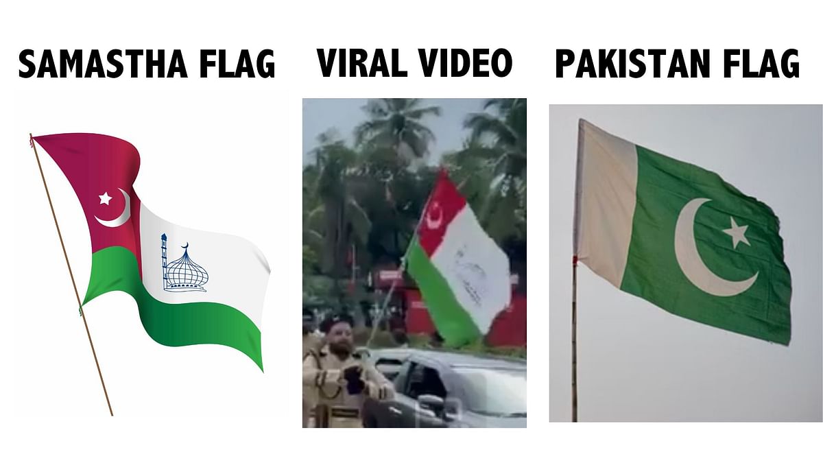 This video does not show Pakistani flags, it shows Samastha Kerala Jem-iyyathul Ulama, Islamic organisation’s flag. 