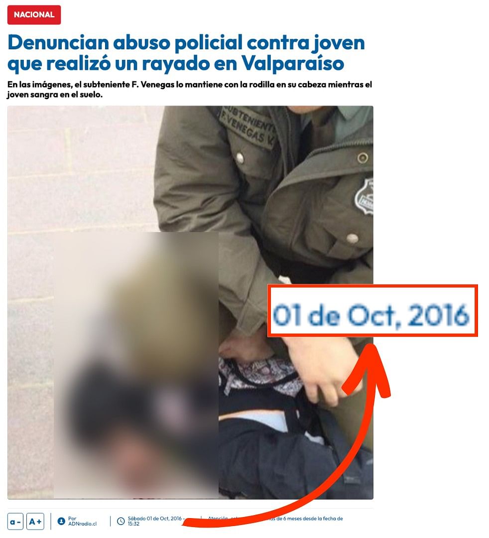 The photo dates back to October 2016 and shows the Chilean military police's lieutenant F Venegas in Valparaíso.
