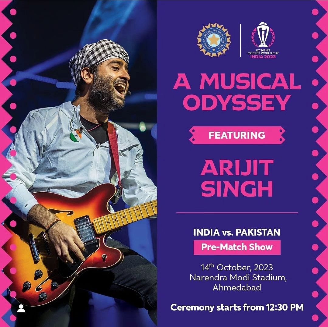 India vs Pakistan World Cup clash to start with a musical event. Arijit Singh and Sukhwinder Singh to perform.