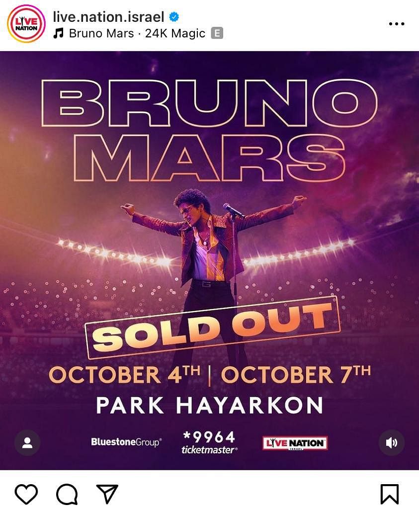 The video shows visuals of Bruno Mars' concert, which was held on 4 October in Israel's Tel Aviv.