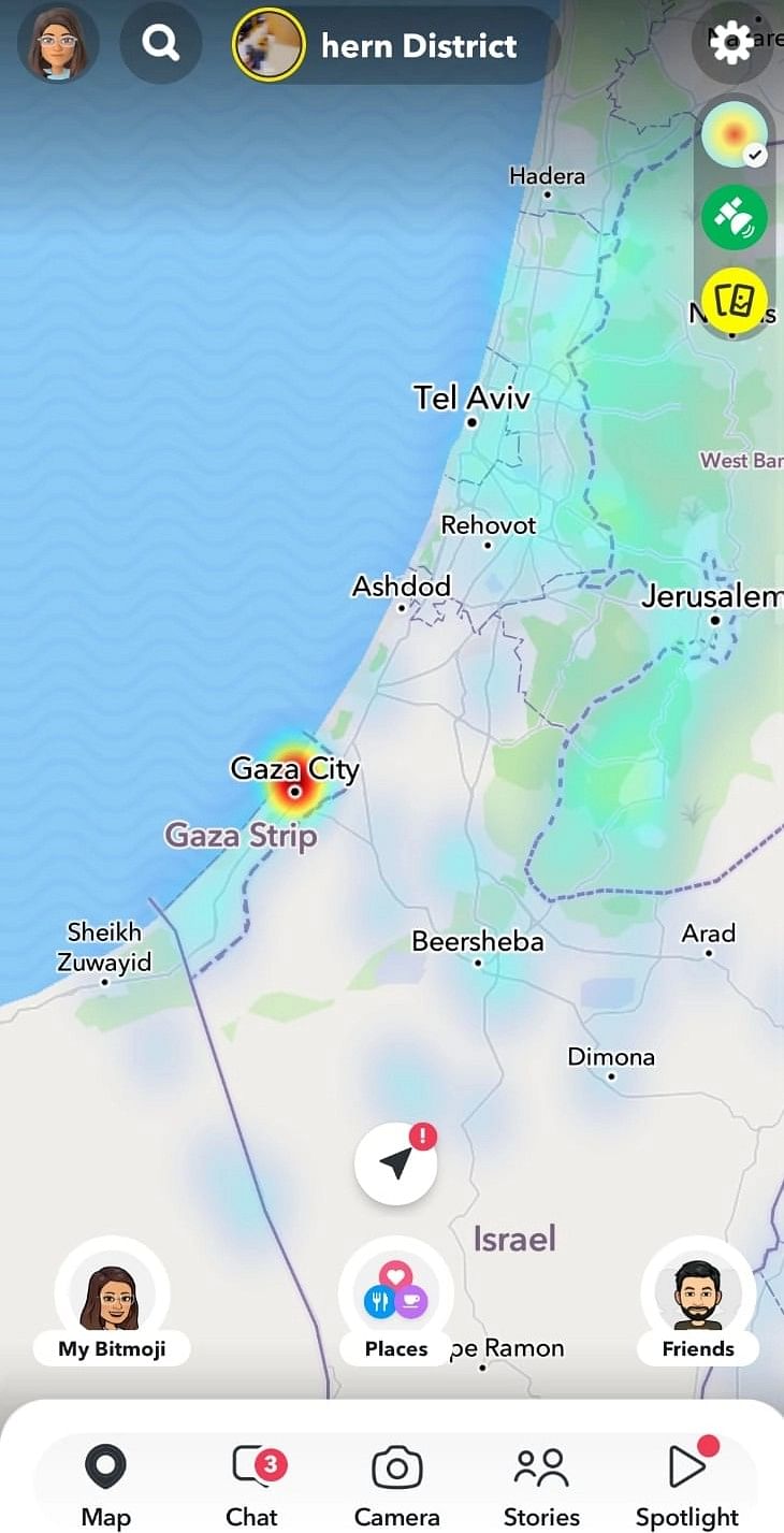 Gazans' Snap Maps are about houses razed, bodies being collected & Israelis are posting about having a good time.