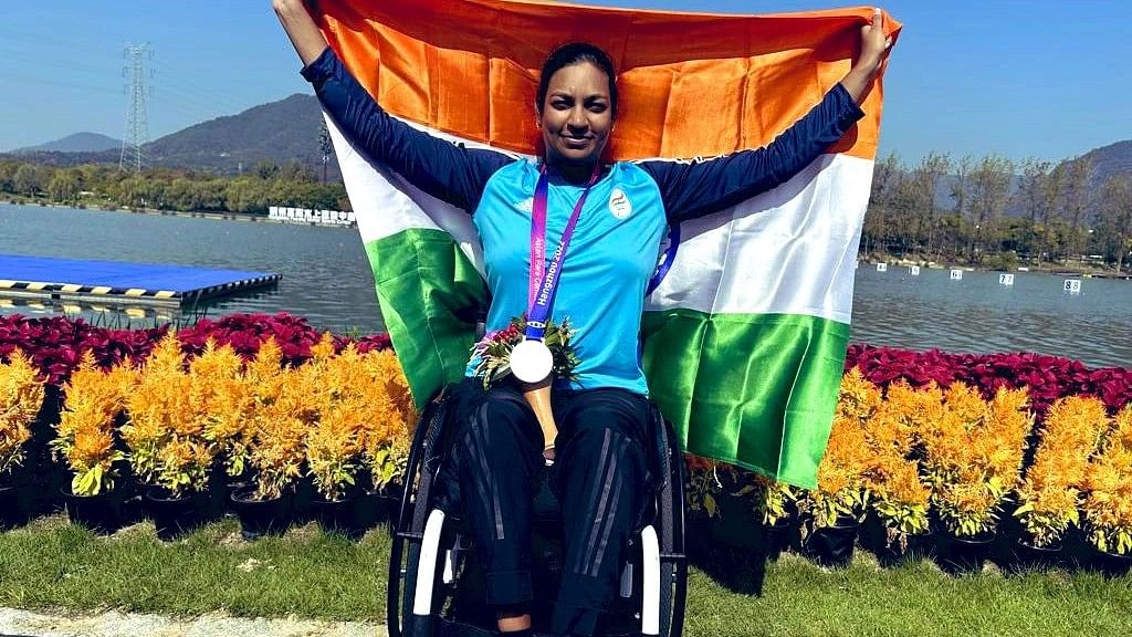 <div class="paragraphs"><p>India's won a total of 34 medals in the first two days of the 2023 Asian Para Games. Seen here -&nbsp;Prachi Yadav celebrates a medal in Hangzhou.</p></div>