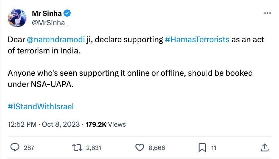 Indian social media users flooded platforms with pro-Israel posts and narratives after Hamas launched an attack.
