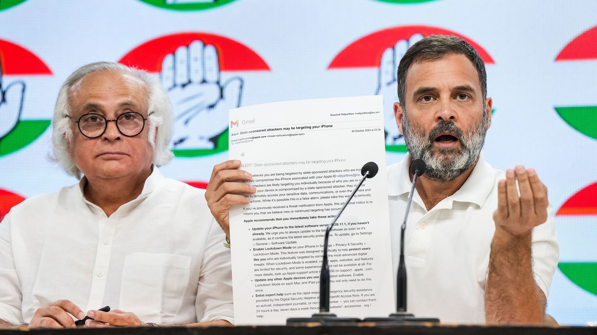 <div class="paragraphs"><p>Congress leader Rahul Gandhi speaks as party leader Jairam Ramesh looks on during a press conference at the AICC Headquarters in New Delhi on Tuesday, 31 October.</p></div>