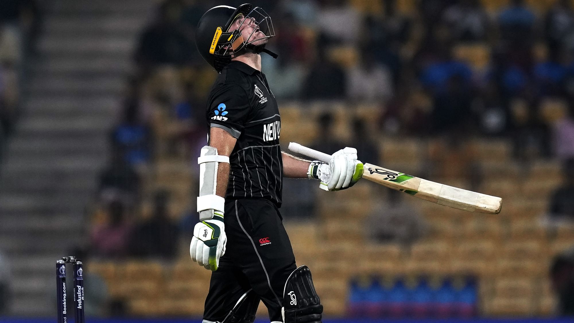 <div class="paragraphs"><p>Chennai: New Zealand's captain Tom Latham reacts after being bowled by Afghanistan's Naveen-ul-Haq during the ICC Men's Cricket World Cup 2023 match between New Zealand and Afghanistan, at M. A. Chidambaram Stadium, in Chennai, Wednesday, Oct. 18, 2023. </p><p>He scored&nbsp;68 for New Zealand.</p></div>