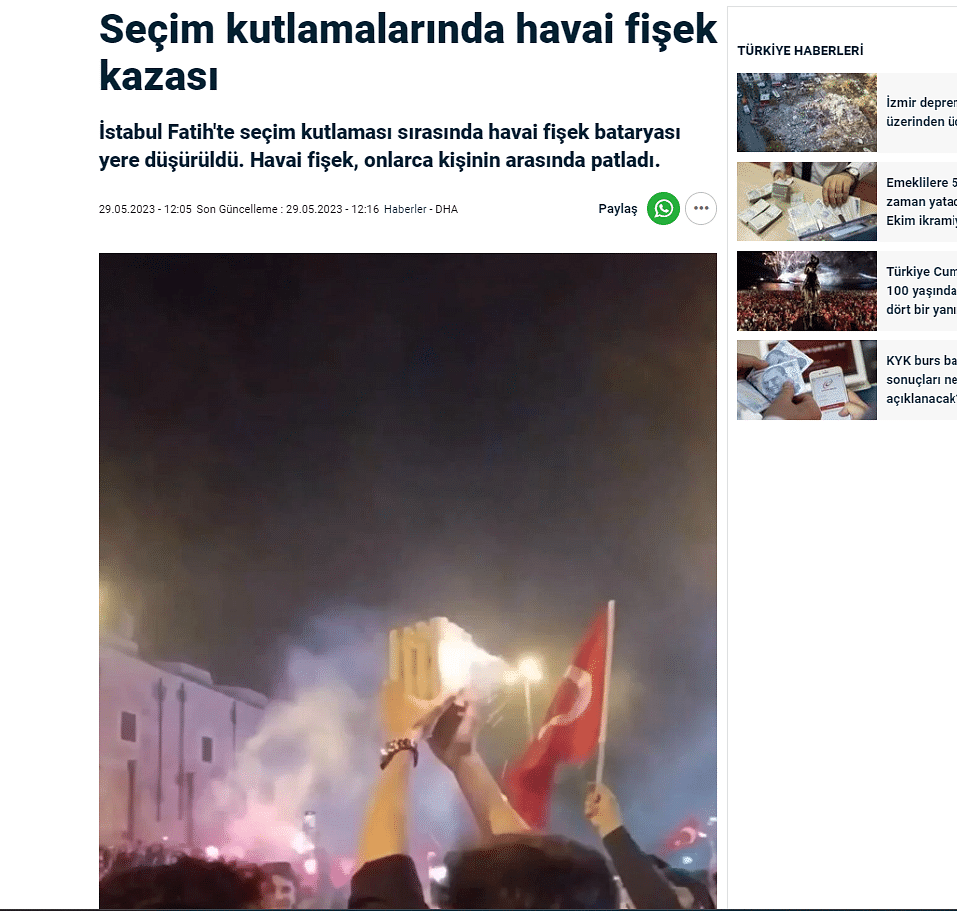 The video dates back to May of this year and reportedly shows a firework accident during a celebration in Turkey.