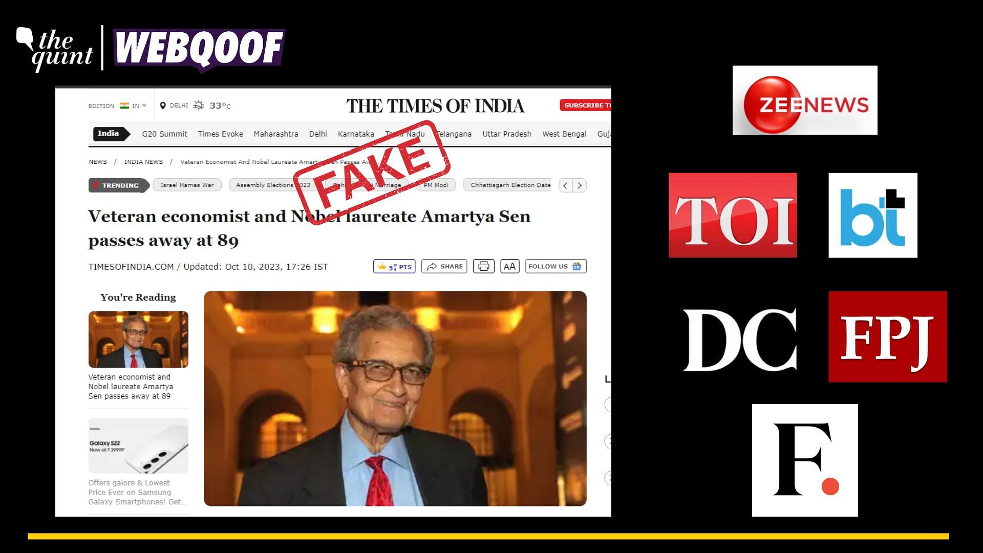 <div class="paragraphs"><p>Fact-Check | The news reports about Amartya Sen's death is fake.&nbsp;</p></div>