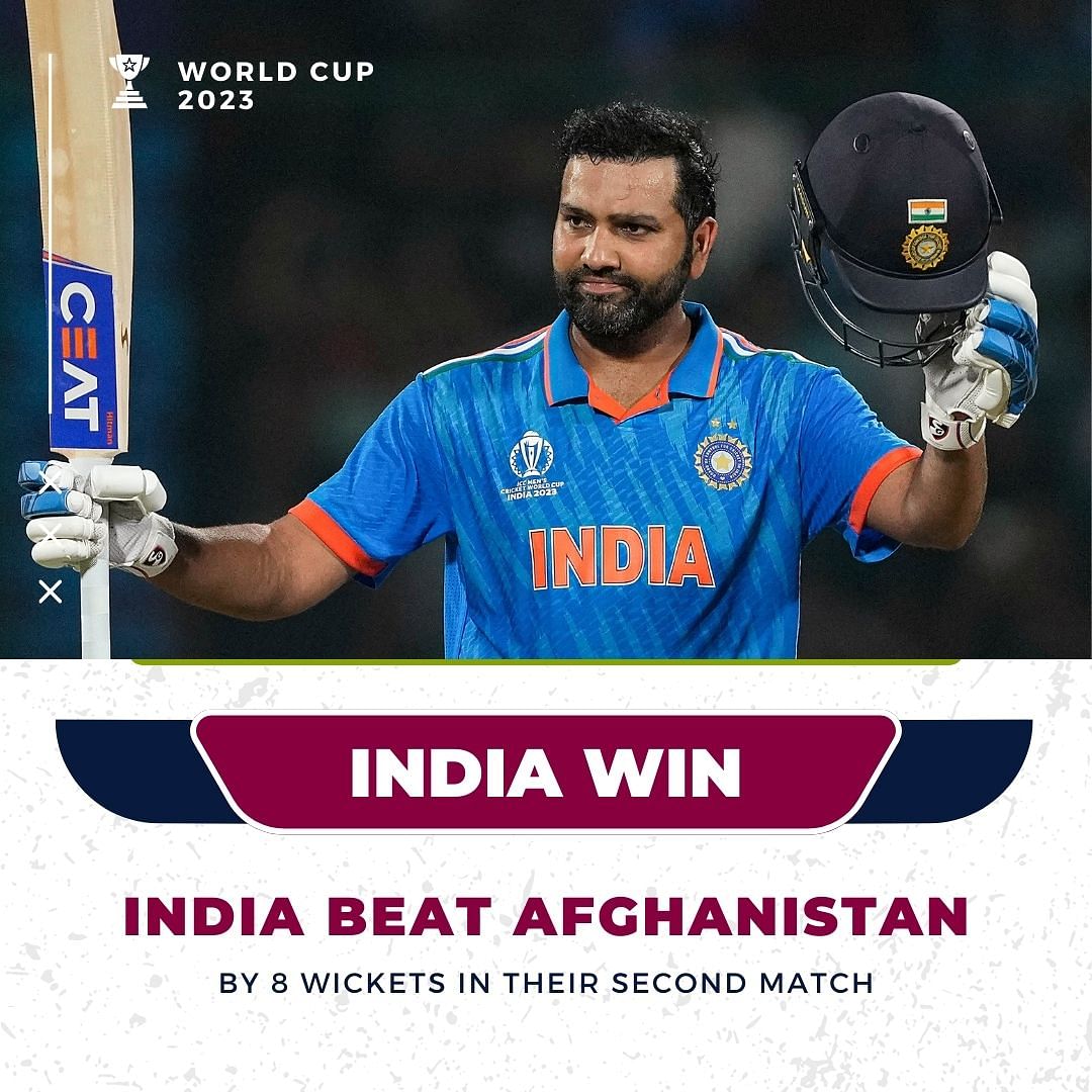 India vs Afghanistan Live Score, ICC World Cup 2023: India registered a 8-wicket victory over Afghanistan.