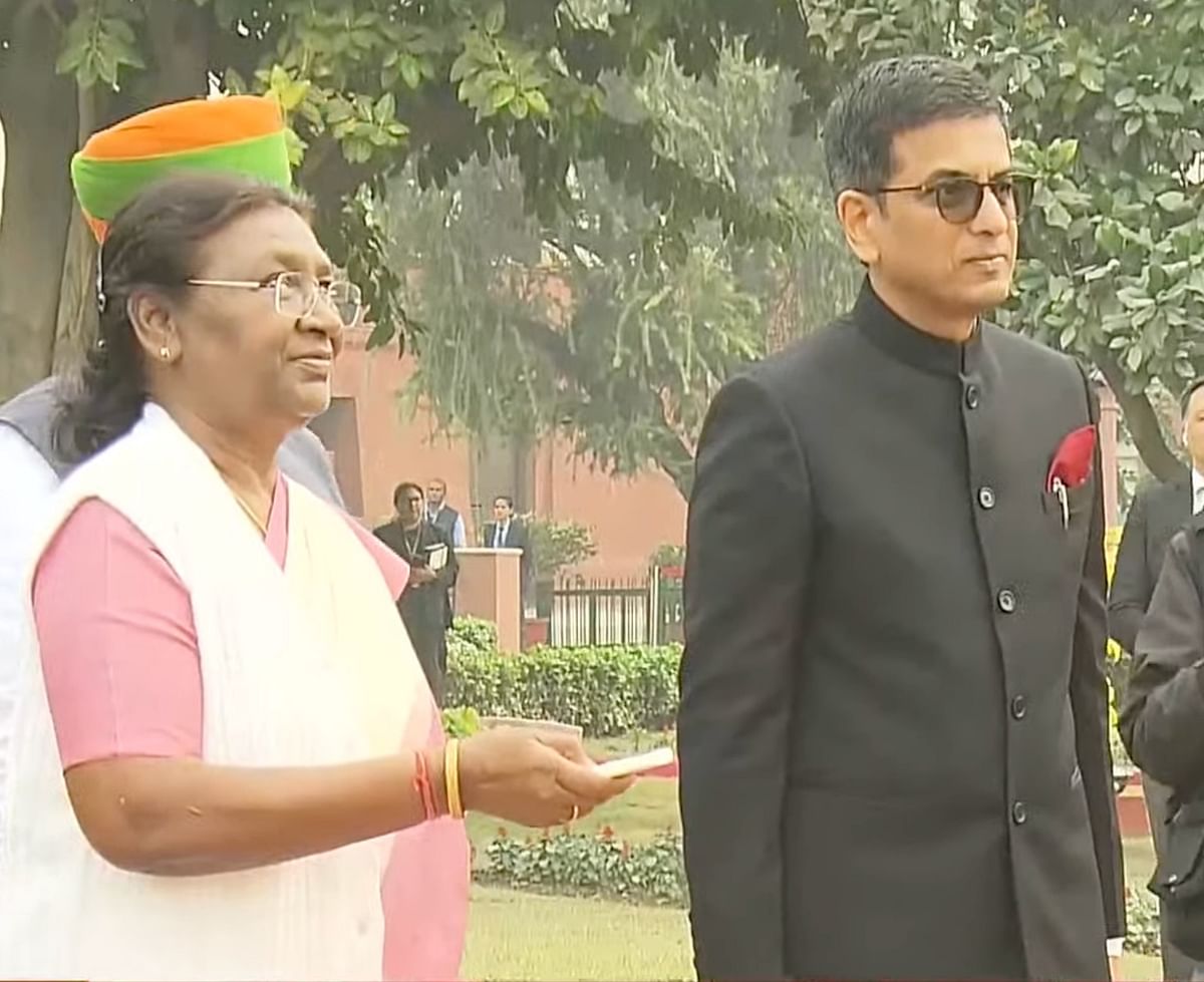 President Droupadi Murmu unveiled the 7 ft tall statue of Ambedkar along with CJI Chandrachud on Sunday.