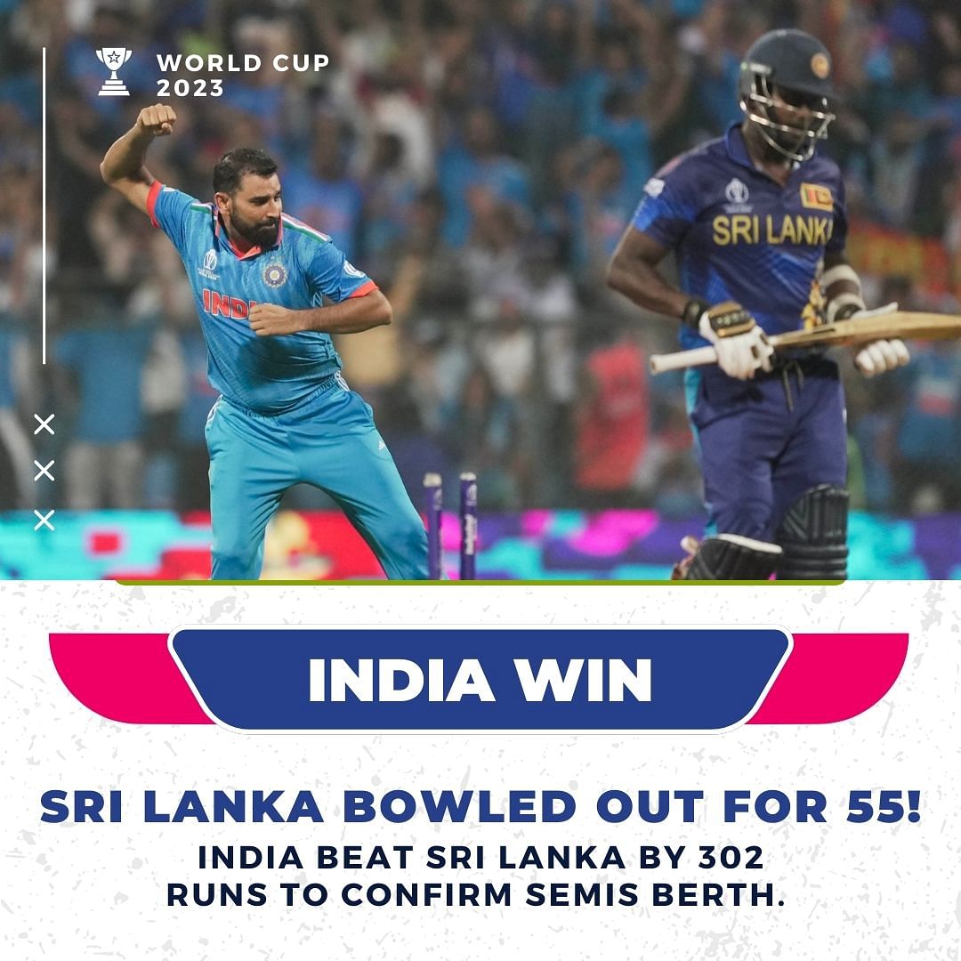 #INDvsSL | India confirmed their place in the #CWC23 by handing Sri Lanka a 302-run defeat.