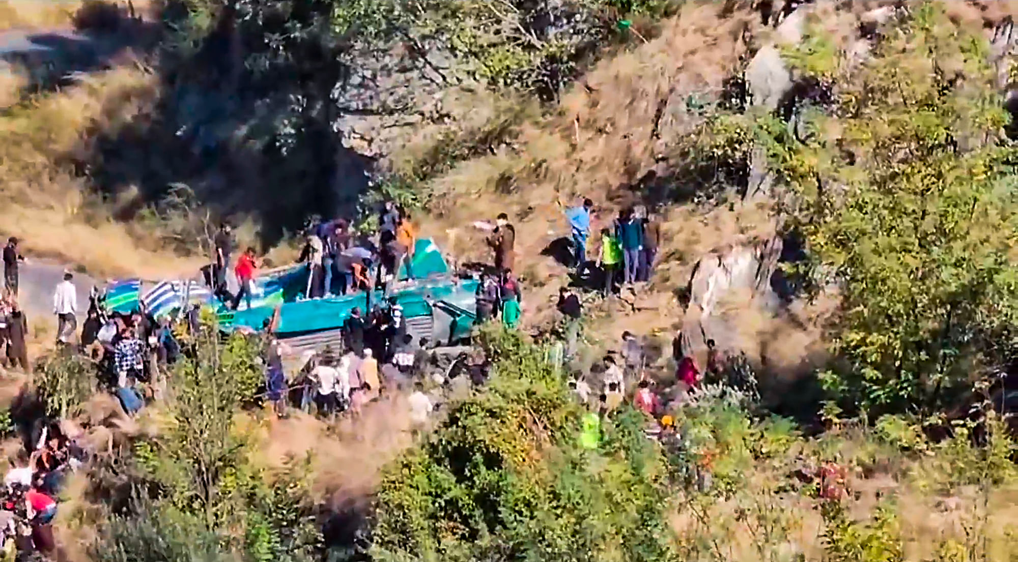 <div class="paragraphs"><p>The bus, which had 55 passengers on board, skid near Trungal-Assar on the Batote-Kishtwar National Highway and fell 300 feet below.</p></div>