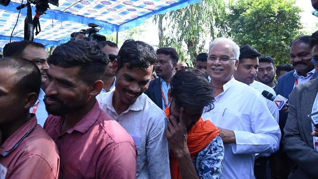 <div class="paragraphs"><p>Incumbent Chhattisgarh Chief Minister Bhupesh Baghel waits in a queue before he casts his vote in Durg district of Chhattisgarh.</p></div>