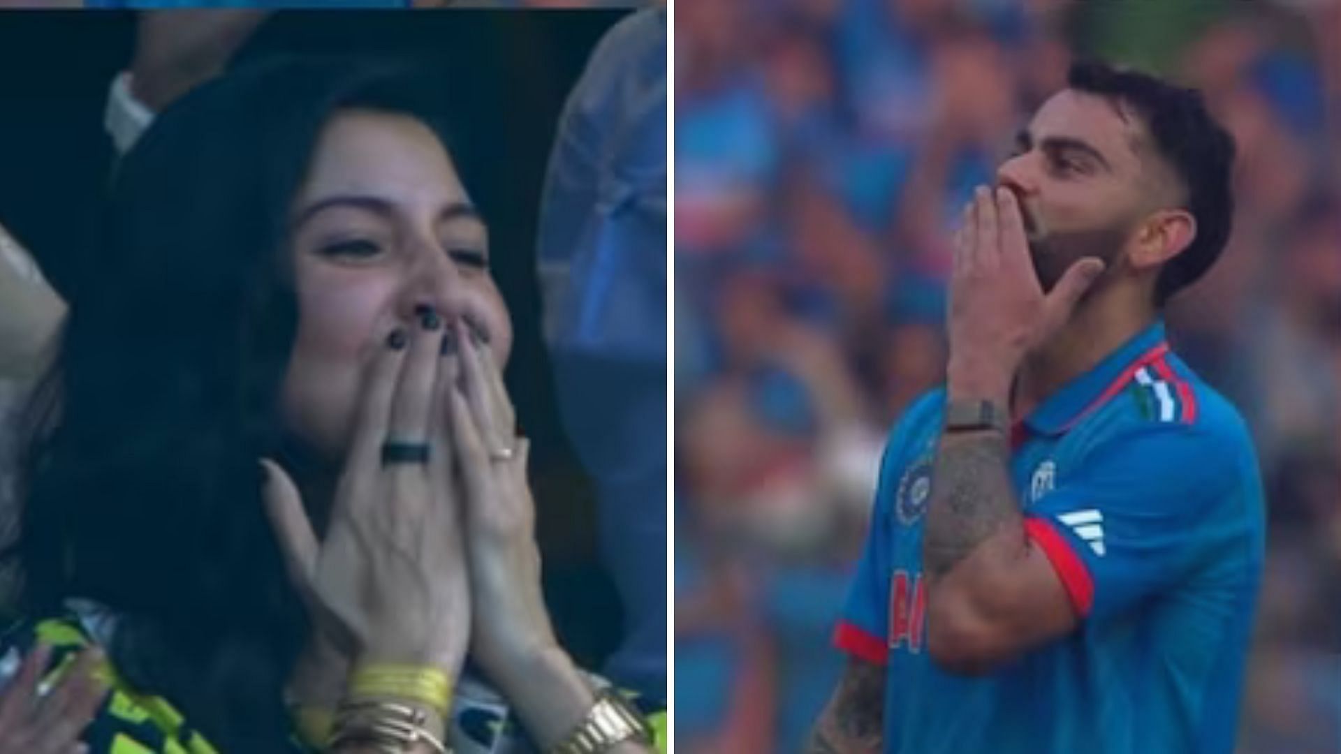 <div class="paragraphs"><p>Anushka Sharma-Virat Kohli Blow Each Other Kisses At India vs New Zealand Match</p></div>