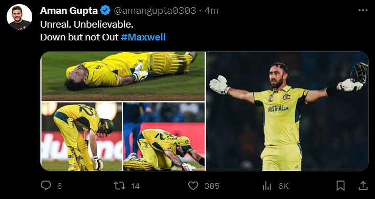 #CWC23 | Glenn Maxwell stupefied the cricket world with his 'madness,' scoring an improbable 201 in #AUSvsAFG.