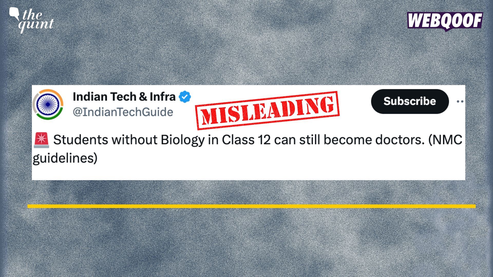 <div class="paragraphs"><p>Fact-Check: This claim is misleading. Biology can be taken up after graduating from class 12 as an additional subject.&nbsp;</p></div>