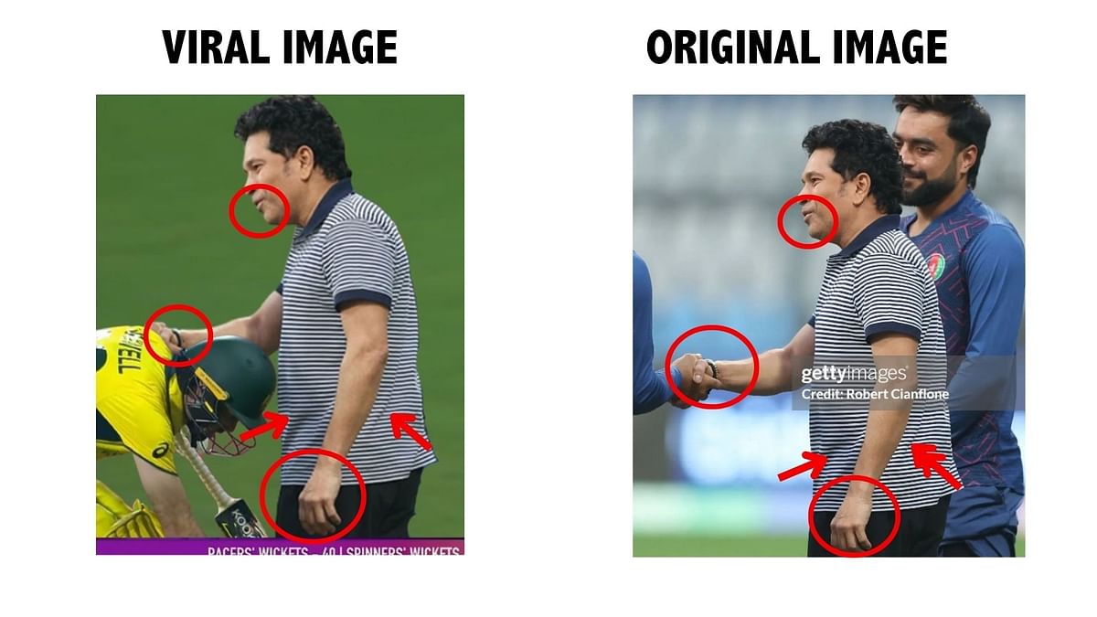 We found Sachin Tendulkar's photos from the Afghanistan and Australia match which matched with the viral photo. 