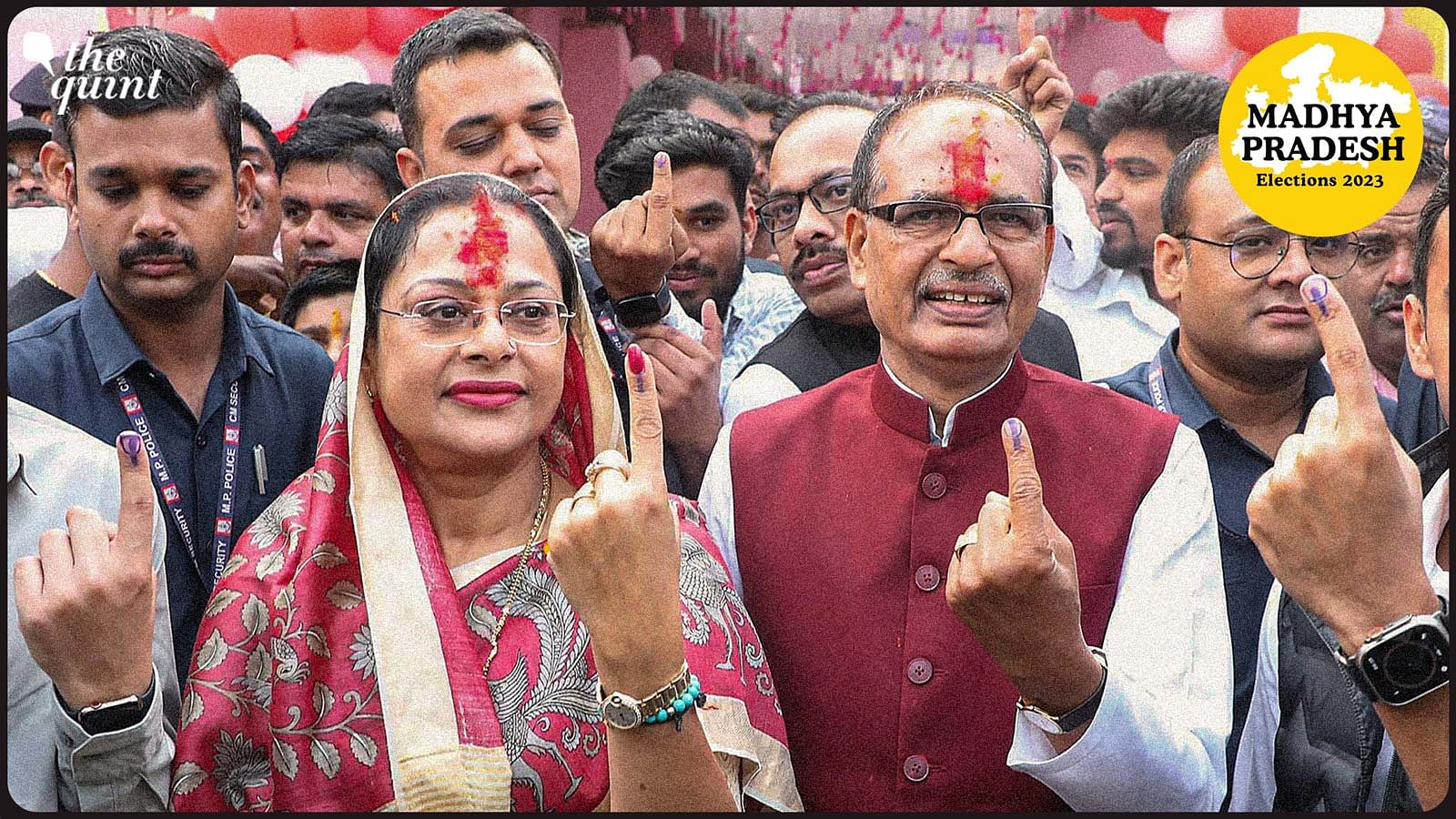 <div class="paragraphs"><p>Current MP Shivraj Singh Chouhan along with his wife Sadhna Singh cast their votes on Friday.</p></div>
